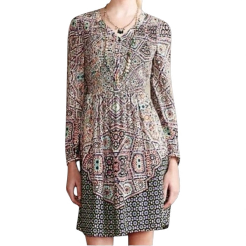 Maeve Anthropologie Tiled Amethyst Smoked Dress With Pockets size L